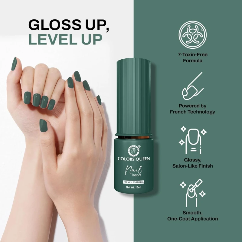 Colors Queen Nail Trend Glossy Nail Polish | Chip Resisting & Quick Drying Nail Paint with High Shine | 7 Toxin Free Formula | Vegan & Cruelty Free | Long Lasting & Vibrant Nail Paint for Women (New Jeans, 13ml) - Thumbnail 3